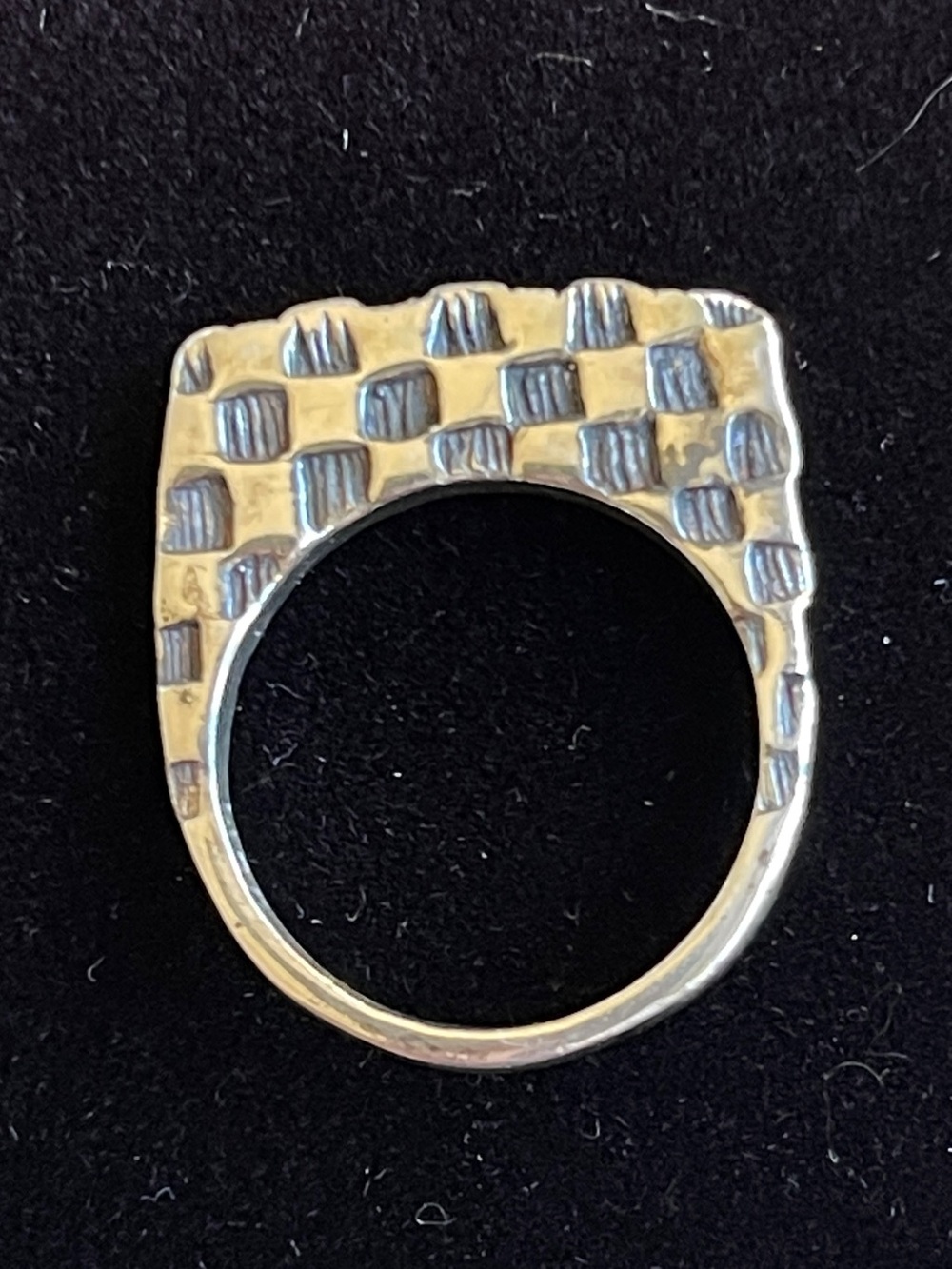 Dian Malouf Signed Sterling Silver Checkerboard Textured Stacker Ring